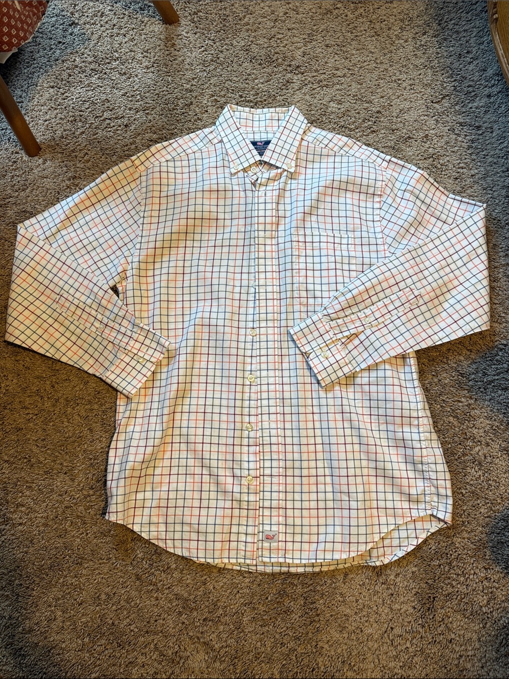 Vineyard Vines White Multi-Color Windowpane Button-Down Shirt